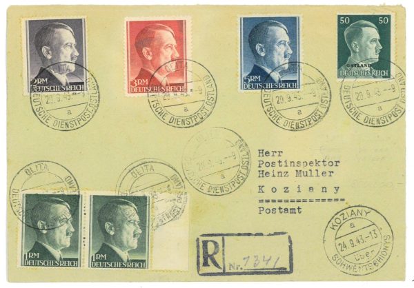 P3871 - GERMANY , PHILATELIC COVER WITH THE 19 VALUES SET OVERPRINTED OSTLAND