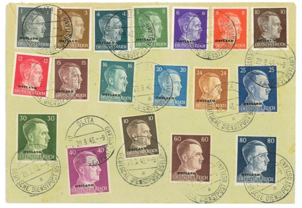 P3871 - GERMANY , PHILATELIC COVER WITH THE 19 VALUES SET OVERPRINTED OSTLAND - immagine 2
