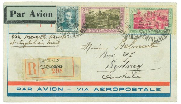 P3682 - AIRMAIL , MONACO , 1930, VERY NICE REGISTRED COVER TO SYDNEY