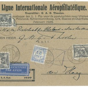P3689 - AIRMAIL , NETHERLANDS , FROM VLIELAND TO DEN HAG, 27.2.1929,