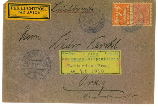 P3690 - AIRMAIL , NETHERLANDS , ROTTERDAM PRAGUE 7.5.1928