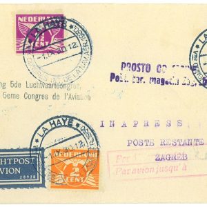 P3696 - AIRMAIL , NETHERLANDS , 1.9.1930 OPENING OF THE 5TH AVIATION CONGRESS,