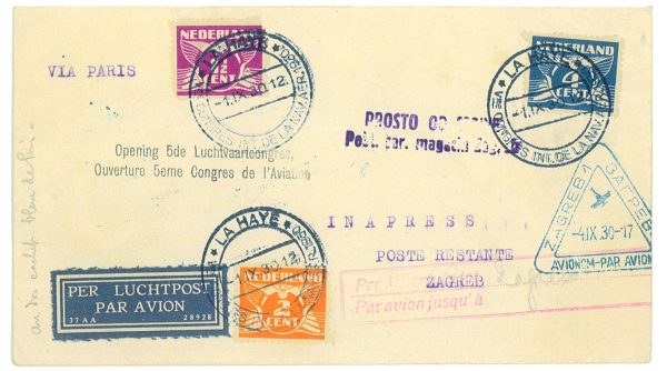 P3696 - AIRMAIL , NETHERLANDS , 1.9.1930 OPENING OF THE 5TH AVIATION CONGRESS,