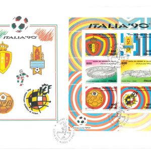 P4332 - ITALIA 90 WORLD FOOTBALL CHAMPIONSHIP COMPLETE SET OF 6 S/SHEETS FDC