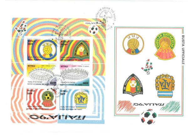 P4332 - ITALIA 90 WORLD FOOTBALL CHAMPIONSHIP COMPLETE SET OF 6 S/SHEETS FDC - immagine 2