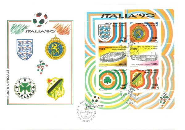 P4332 - ITALIA 90 WORLD FOOTBALL CHAMPIONSHIP COMPLETE SET OF 6 S/SHEETS FDC - immagine 3