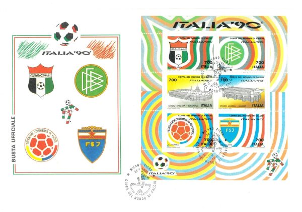P4332 - ITALIA 90 WORLD FOOTBALL CHAMPIONSHIP COMPLETE SET OF 6 S/SHEETS FDC - immagine 4