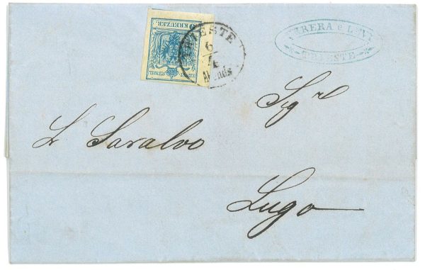 P4337 - AUSTRIA, 1857 FOLDED LETTER FROM TRIEST TO LUGO (DI ROMAGNA) 3 KR.