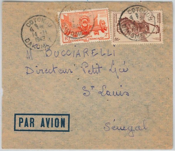 44671  - DAHOMEY   AOF  - POSTAL HISTORY - Airmail COVER to SENEGAL   1943