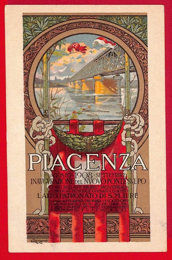 P0751 - CARTOLINA D'EPOCA - PIACENZA Ponte Nuovo - Illustrata ROMAGNOSI  1908
