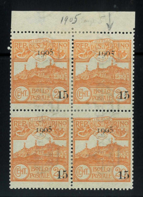 P2971 B - SAN MARINO YVERT 46 A , IN BLOCK OF FOUR WITH 3 NORMAL ONES, MNH