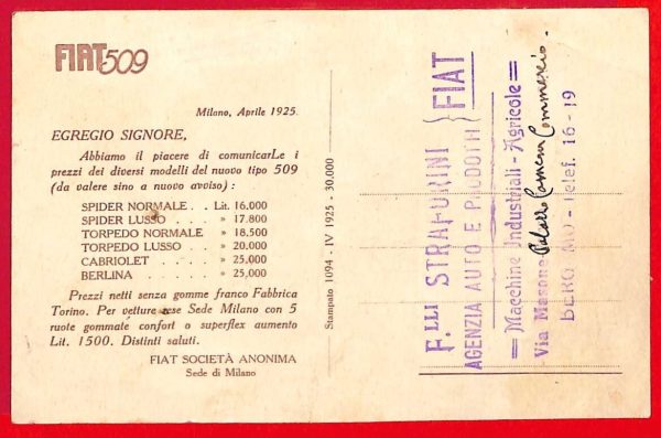 P0762 - CARTOLINA D'EPOCA  -  Milano FIAT 509 - illustrata RAPPINI - immagine 2