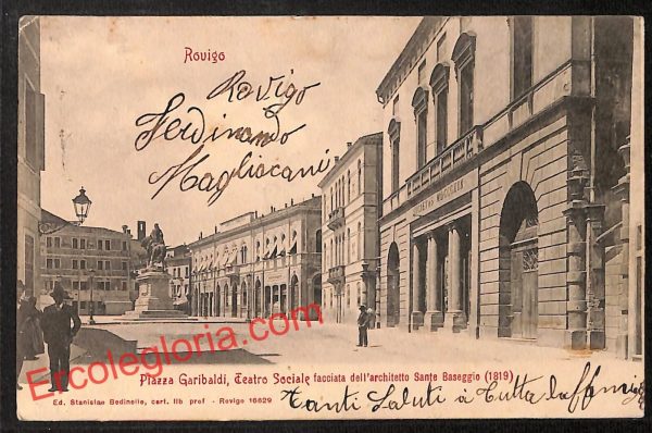 ai1102 - CARTOLINA D'EPOCA - Rovigo Città - Piazza Garibaldi - Teatro Sociale