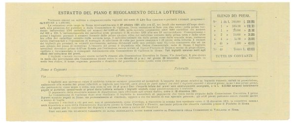 P4329 - ARQUATA DEL TRONTO (ASCOLI PICENO) BIGLIETTO DI LOTTERIA 1921 - immagine 2
