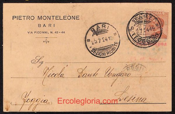 ae0729 - CARTOLINA  D'EPOCA - Bari Città - Pietro Monteleone