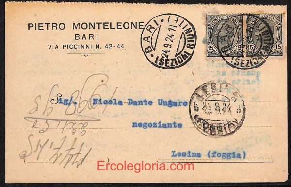 ae0730 - CARTOLINA  D'EPOCA - Bari Città - Pietro Monteleone  1924