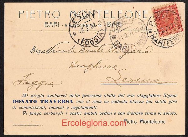 ae0737 - CARTOLINA  D'EPOCA - Bari Città - Pietro Monteleone  1921