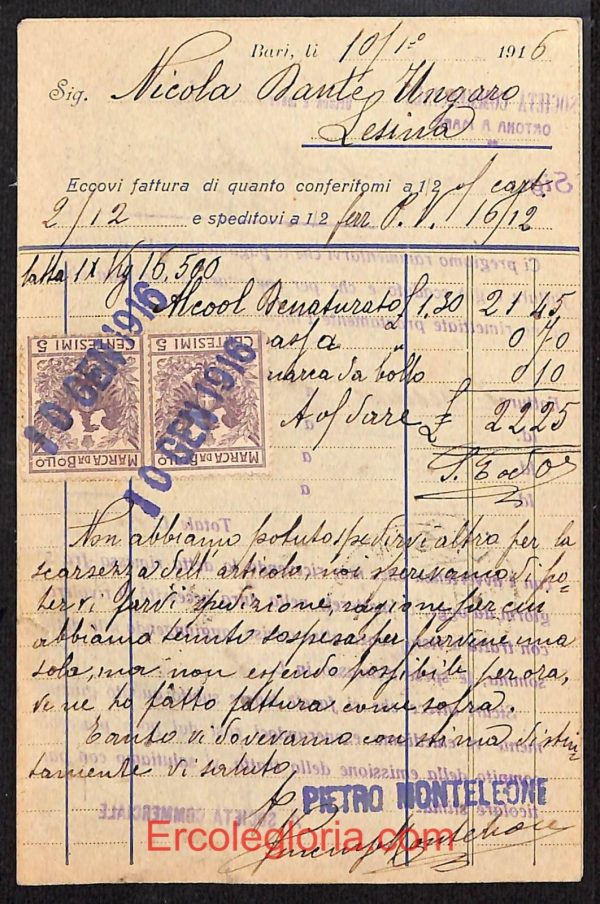 ae0738 - CARTOLINA  D'EPOCA - Bari Città - Pietro Monteleone  1916 - immagine 2