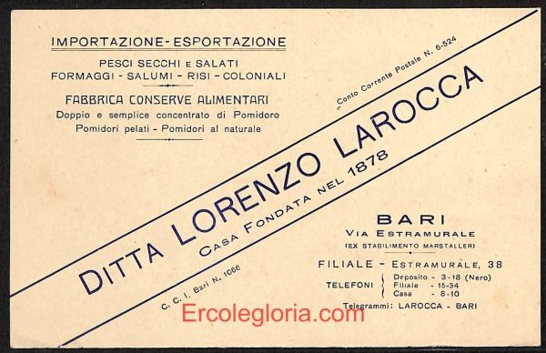 ae0768 - CARTOLINA  D'EPOCA - Bari Città - Ditta Lorenzo Larocca