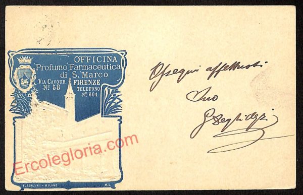 ae7351 -CARTOLINA D'EPOCA - Firenze- Officina - Profumo Farmaceutica di S. Marco