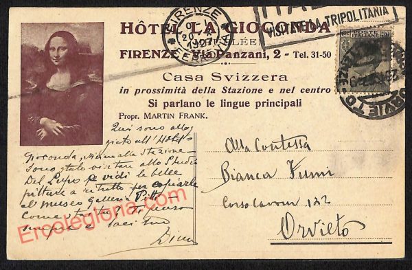 ae7356 - CARTOLINA D'EPOCA - Firenze Città - Hotel la Gioconda  1927