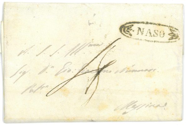 P3955 - SICLIA 1857 (O 1852?) DA NASO (NERO IN OVALE CON FREGI) A MESSINA