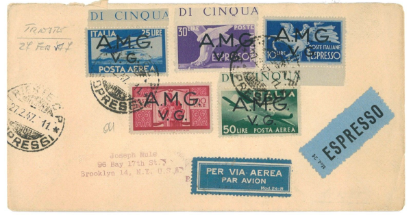 P2640 - ITALIA , AMGVG, BELLISSIMA LETTERA VIAGGIATA PER POSTA AEREA PER N.Y.