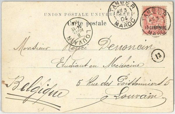 45027  - French MAROC Morocco -  POSTAL HISTORY - POSTCARD to BELGIUM 1904
