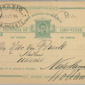 82127 - PORTUGAL Cabo Verde -  POSTAL HISTORY -  STATIONERY CARD to HOLLAND 1890