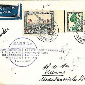 x388 - BELGIUM - POSTAL HISTORY - 1st FLIGHT COVER to PRAGUE 1937 Mu #211
