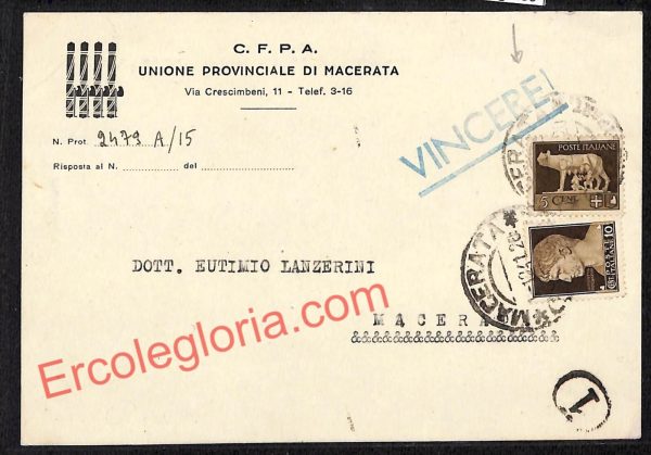 ag7499 - CARTOLINA D'EPOCA - Macerata - C.F.P.A. Unione Provinciale di Macerata
