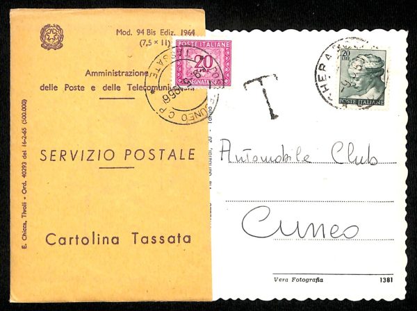 ab4348 - TALIA - STORIA POSTALE - Cartolina TASSATA da CHERASCO 1966 - immagine 2