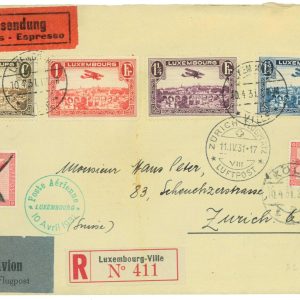 P3679 - LUXEMBURG, FIRST AIR MAIL SET MICHEL 234/7 IN FDC 10.4.1931,