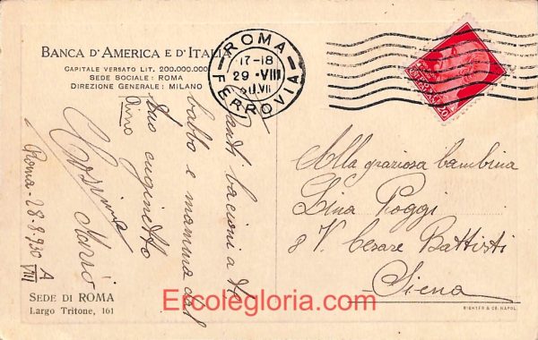 ad7531 - CARTOLINA D'EPOCA - Roma Città - Banca d' America e d' Italia - immagine 2