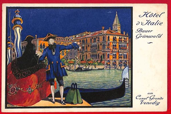 P0758 - CARTOLINA D'EPOCA - Pubblicita HOTEL D'ITALIE Venezia Illustrata TANOZZI