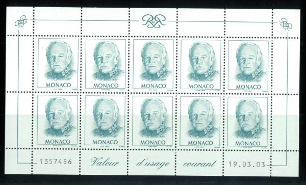 P3078 - MONACO . YVERT 2182 A IN SMALL MINIATURE SHEET OF 10