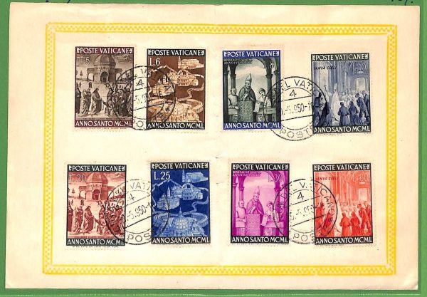 ZA1627 - VATICANO - FRANCOBOLLI Sassone #132/39 Anno Santo su FOGLIO  1950