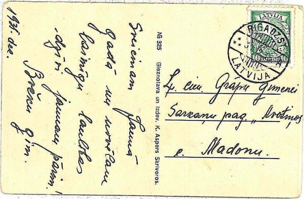 22727 -  LATVIA  - POSTAL HISTORY -  POSTCARD from RIGA 1935