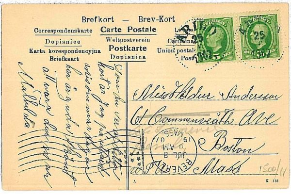 21338  - SWEDEN  - Postal History -   POSTCARD to the USA 1907