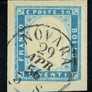 P3759 H - SARDEGNA , NR. 15 COBALTO SU FRAMMENTO UN MARGINE RASENTE, NOVARA 1856
