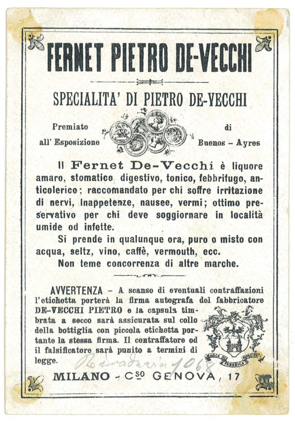 ab2236 - CARTOLINA D'EPOCA - MILANO Città : Fernet Pietro De - Vecchi - immagine 2