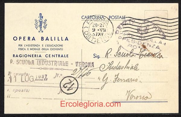 ae2945 - CARTOLINA  D'EPOCA - Verona Città - Opera Balilla