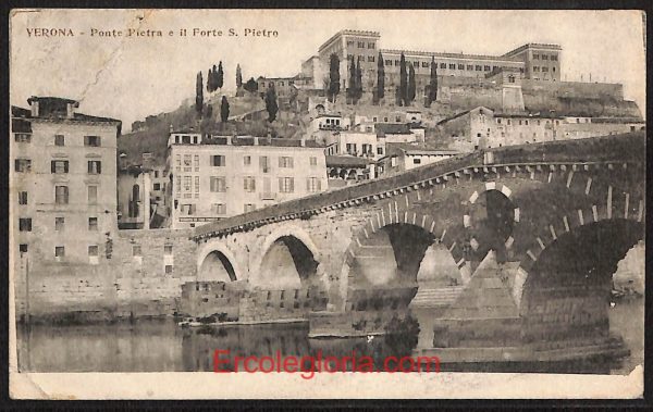 ae2969 - CARTOLINA  D'EPOCA - Verona Città - Ponte Pietra  1918