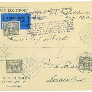 P3684 - AIRMAIL , NETHERLANDS. 20.2.1929, FROM GRAVENHAGEN TO VLIELAND