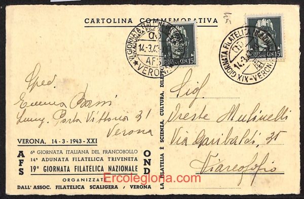 ae2987- CARTOLINA  D'EPOCA - Verona Città - 6° Giornata Italiana del Francobollo - immagine 2