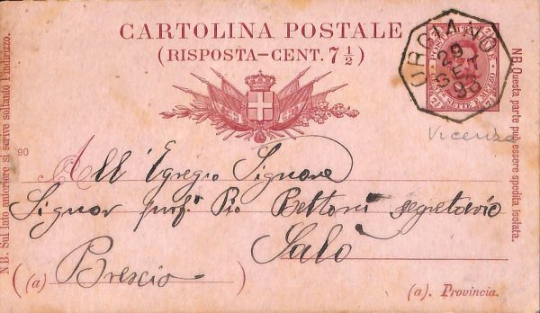 ab4207-  CARTOLINA  D'EPOCA - Vicenza  Provincia  -  Orgiano 1893