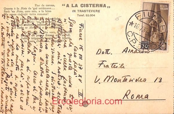 ad7648 - CARTOLINA D'EPOCA - Roma Città - Ristorante   ''A la Cisterna'' 1937 - immagine 2