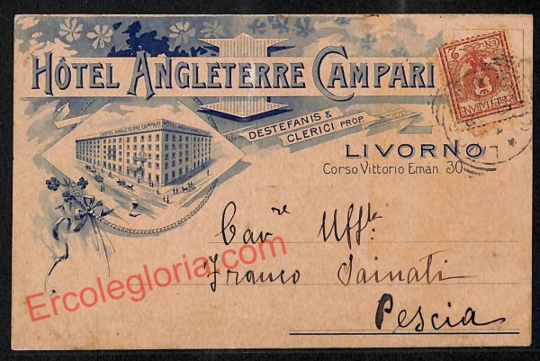 ag5993 -CARTOLINA D'EPOCA - Livorno Città  - Hotel Angleterre Campari