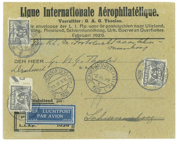 P3686 - AIRMAIL , NETHERLANDS , 1.3.1929 FROM GRAVENHAGEN TO SCHIERMONNIKOOG