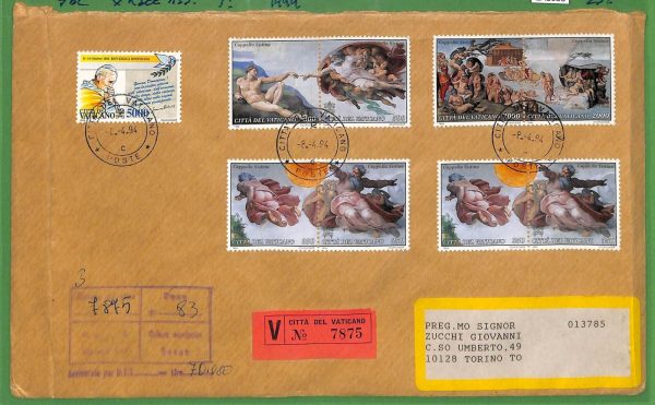 ZA1635 - VATICANO - Storia Postale - Busta   FDC MICHELANGELO Arte 1994 Sistina